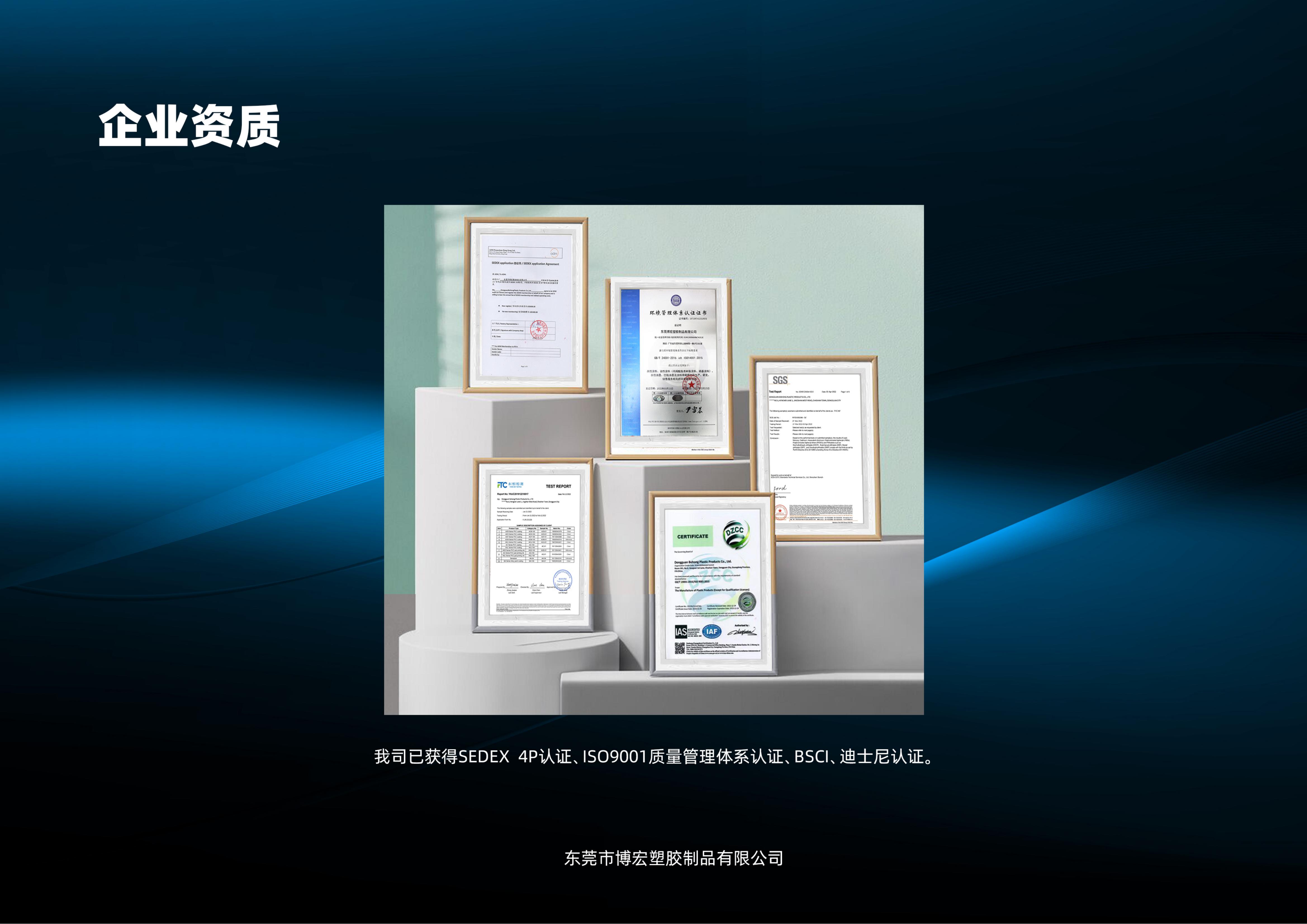 Certifications: SEDEX 4P, ISO9001 Quality Management System, BSCI, Disney